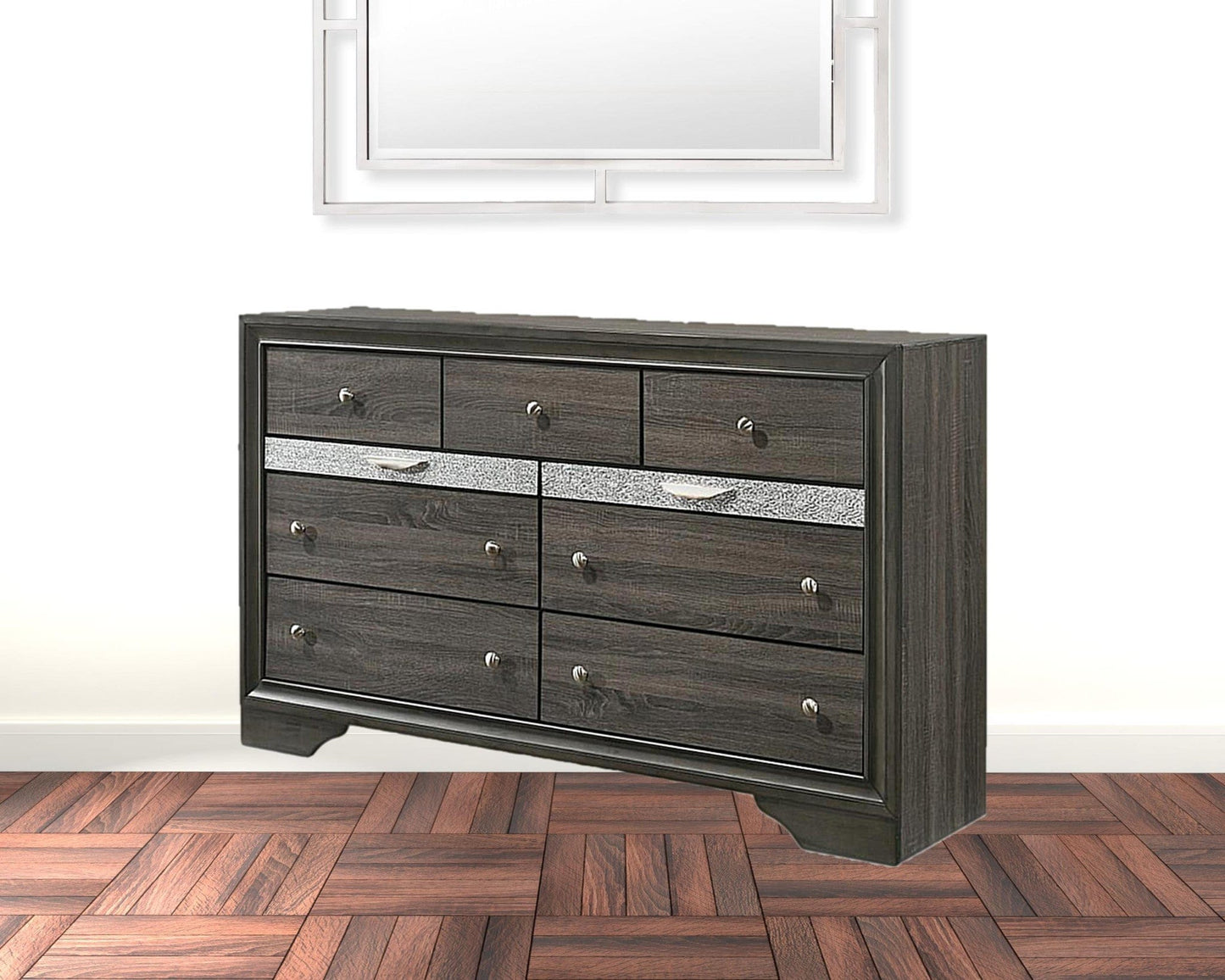 63" Gray Manufactured Wood Nine Drawer Standard Dresser