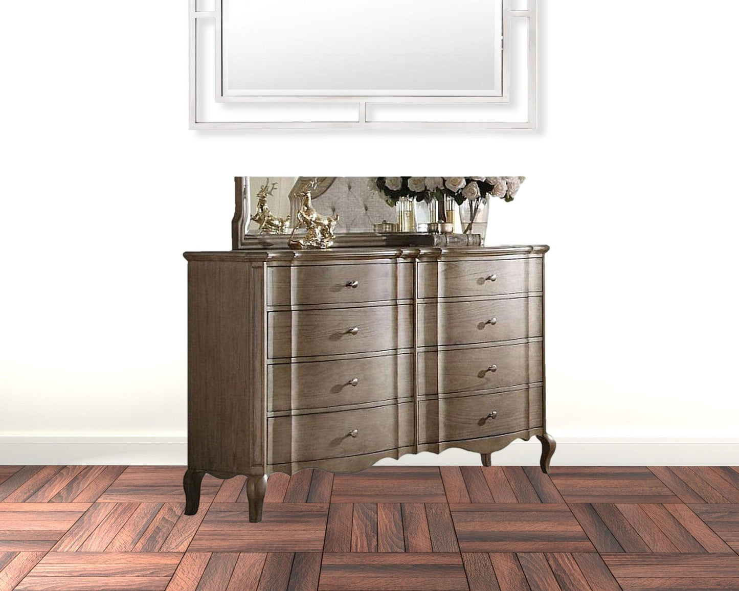 64" Antique Taupe Solid And Manufactured Wood Eight Drawer Standard Dresser