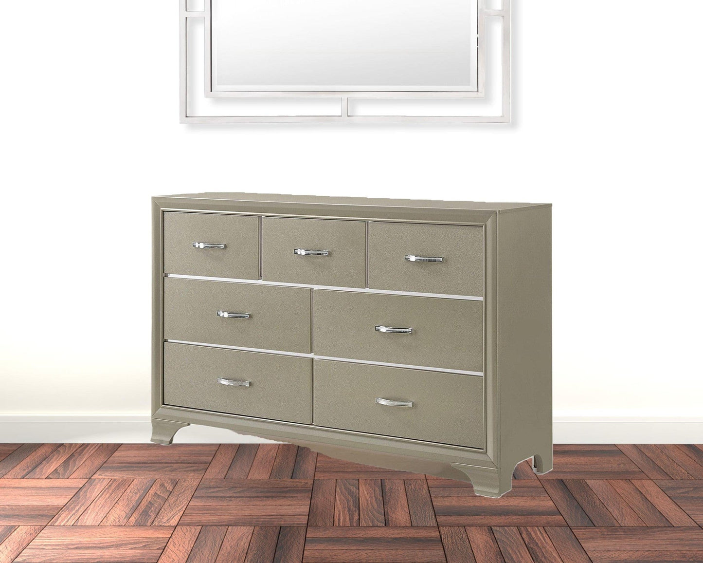 58" Champagne Manufactured Wood Seven Drawer Standard Dresser