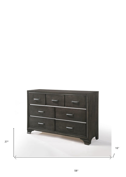 58" Gray Manufactured Wood Seven Drawer Standard Dresser