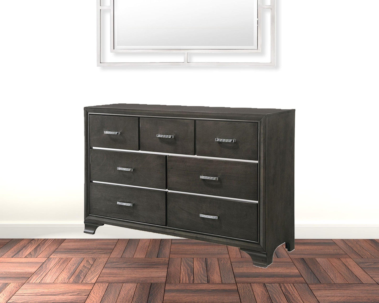 58" Gray Manufactured Wood Seven Drawer Standard Dresser