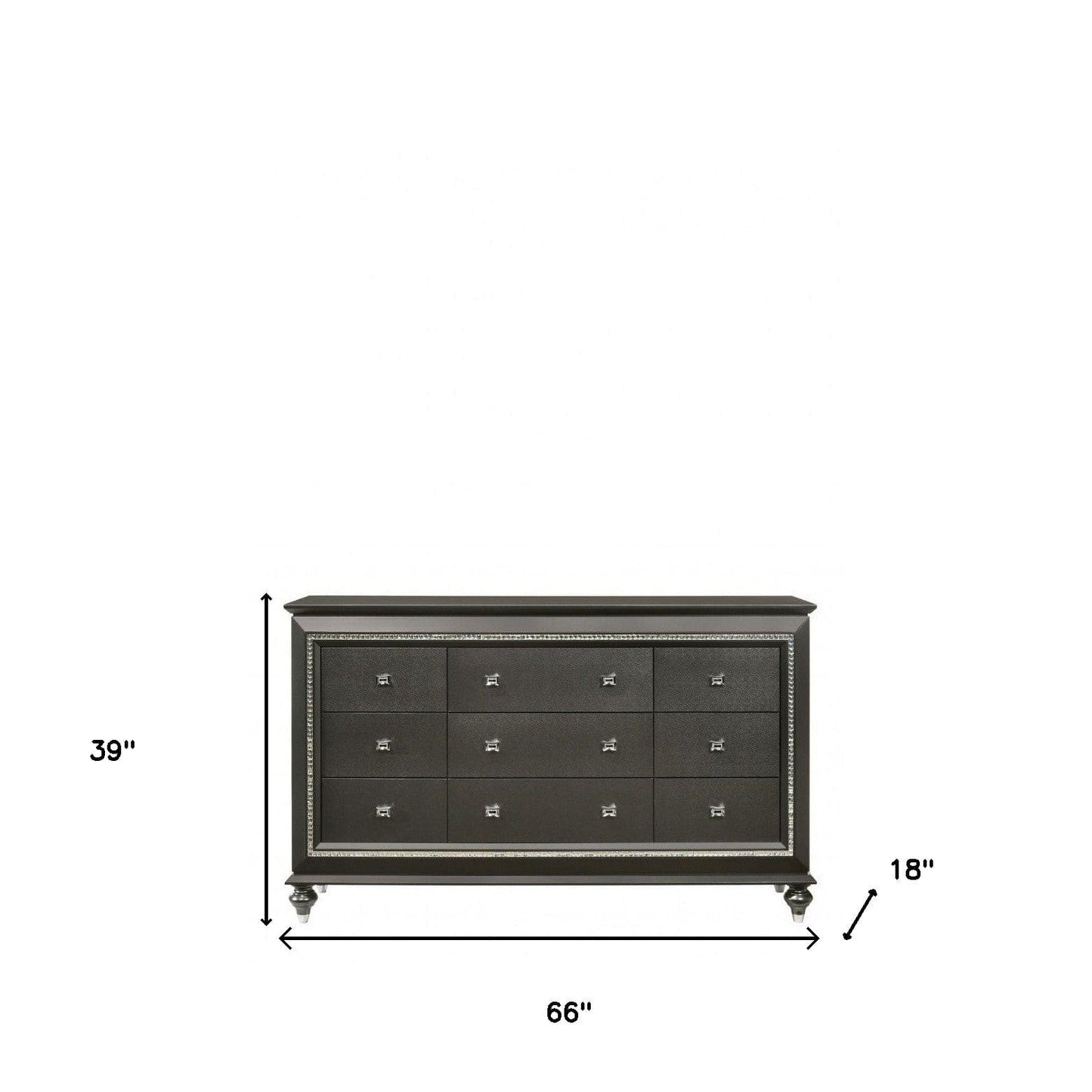 66" Metallic Gray Solid And Manufactured Wood Nine Drawer Standard Dresser