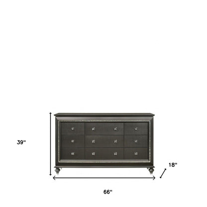 66" Metallic Gray Solid And Manufactured Wood Nine Drawer Standard Dresser