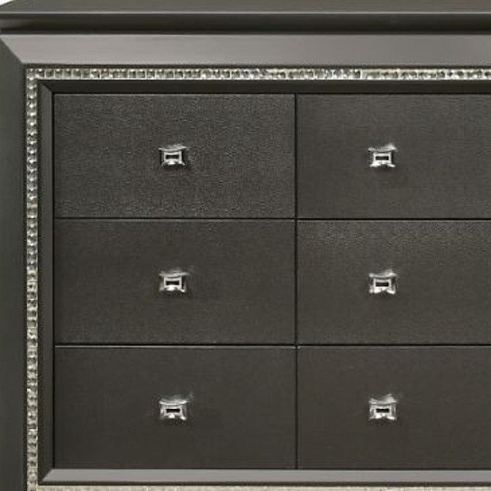66" Metallic Gray Solid And Manufactured Wood Nine Drawer Standard Dresser