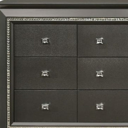 66" Metallic Gray Solid And Manufactured Wood Nine Drawer Standard Dresser