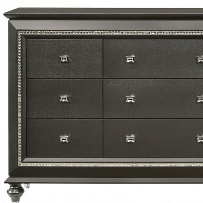 66" Metallic Gray Solid And Manufactured Wood Nine Drawer Standard Dresser