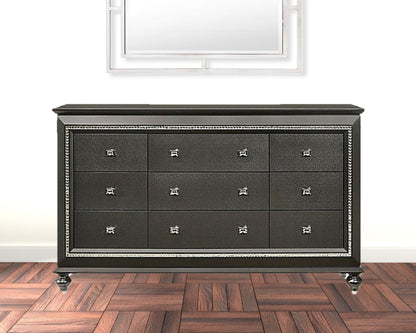 66" Metallic Gray Solid And Manufactured Wood Nine Drawer Standard Dresser