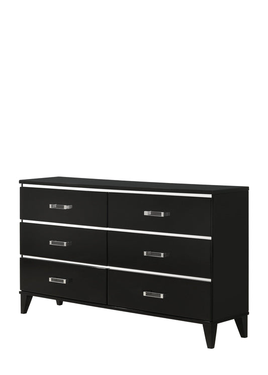 63" Black Finish Manufactured Wood Six Drawer Standard Dresser
