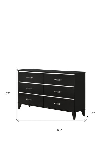 63" Black Finish Manufactured Wood Six Drawer Standard Dresser