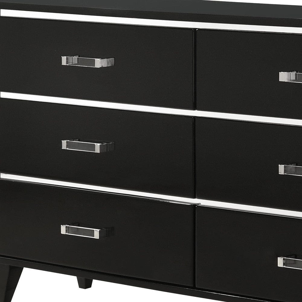 63" Black Finish Manufactured Wood Six Drawer Standard Dresser