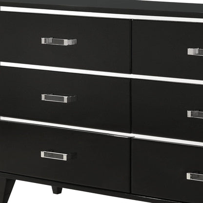 63" Black Finish Manufactured Wood Six Drawer Standard Dresser