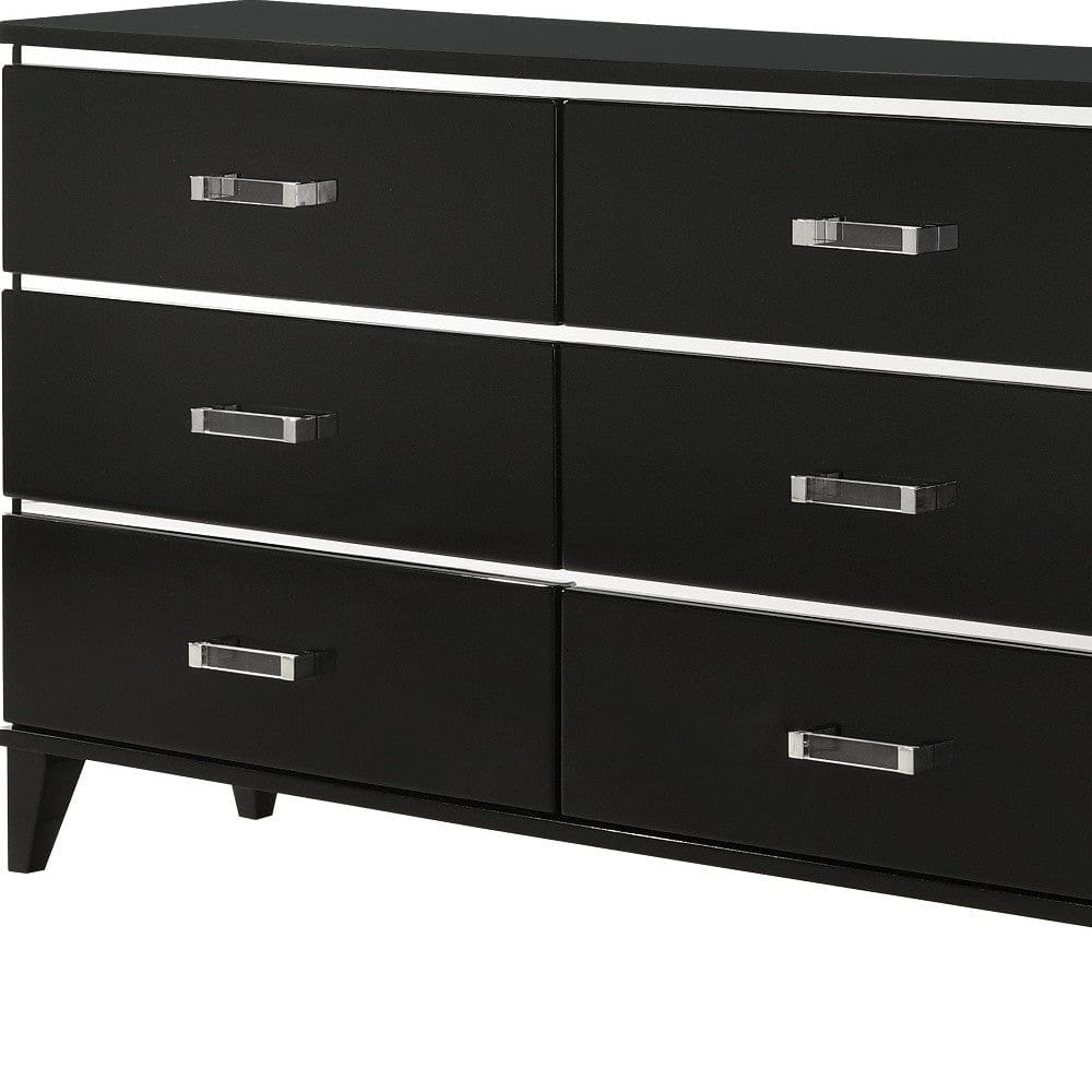 63" Black Finish Manufactured Wood Six Drawer Standard Dresser
