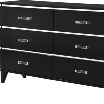 63" Black Finish Manufactured Wood Six Drawer Standard Dresser