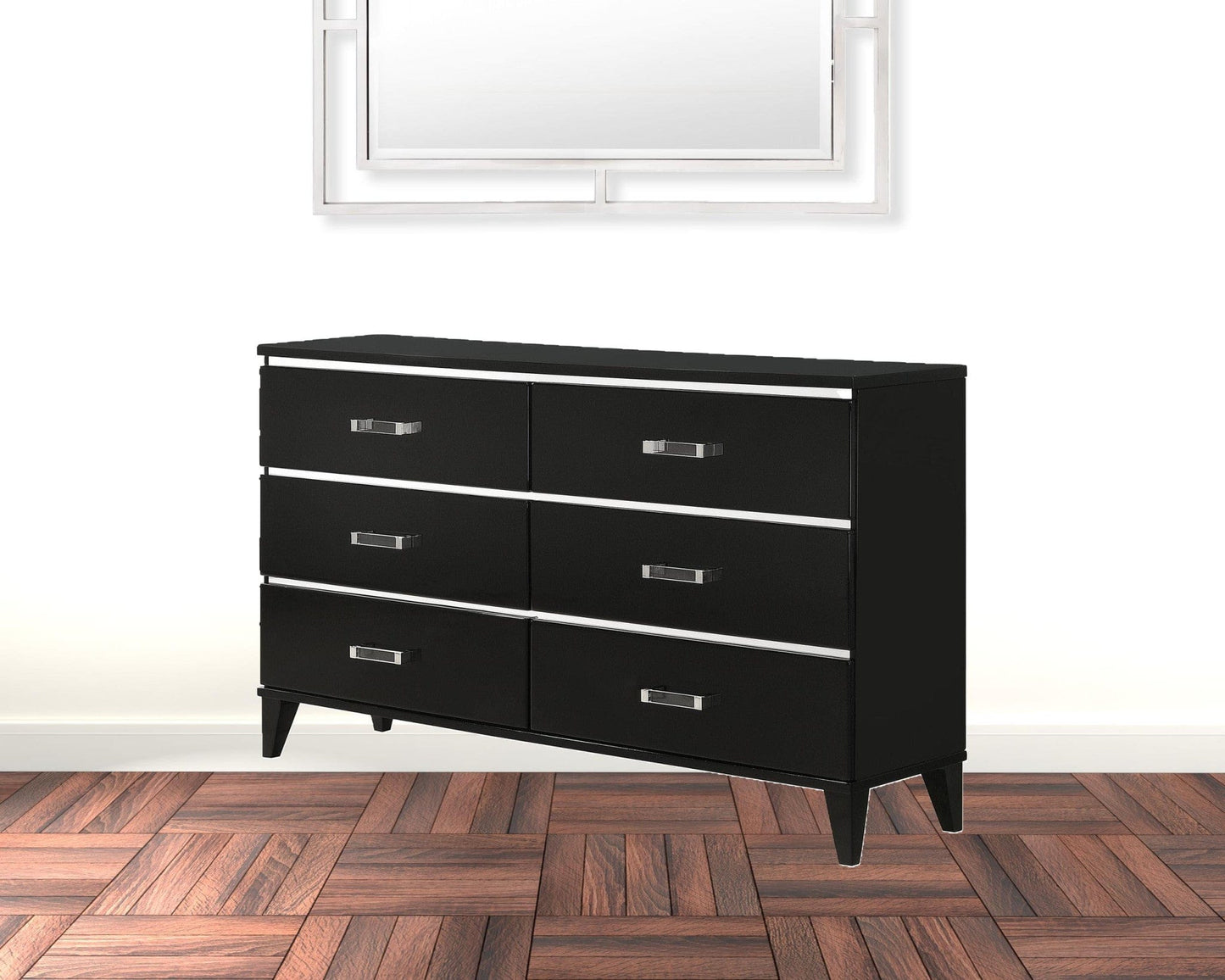 63" Black Finish Manufactured Wood Six Drawer Standard Dresser