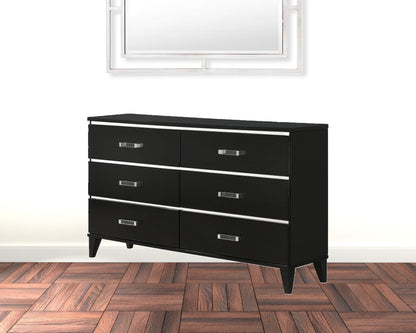 63" Black Finish Manufactured Wood Six Drawer Standard Dresser