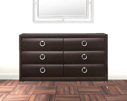 63" Dark Merlot Manufactured Wood Six Drawer Standard Dresser