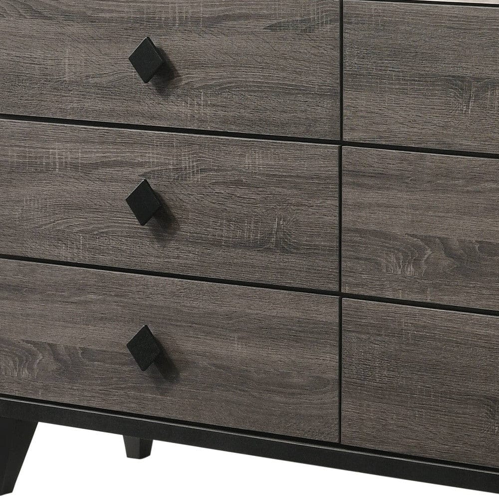 61" Faux Marble Rustic Gray Oak Six Drawer Standard Dresser
