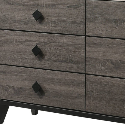 61" Faux Marble Rustic Gray Oak Six Drawer Standard Dresser