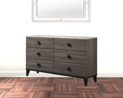61" Faux Marble Rustic Gray Oak Six Drawer Standard Dresser