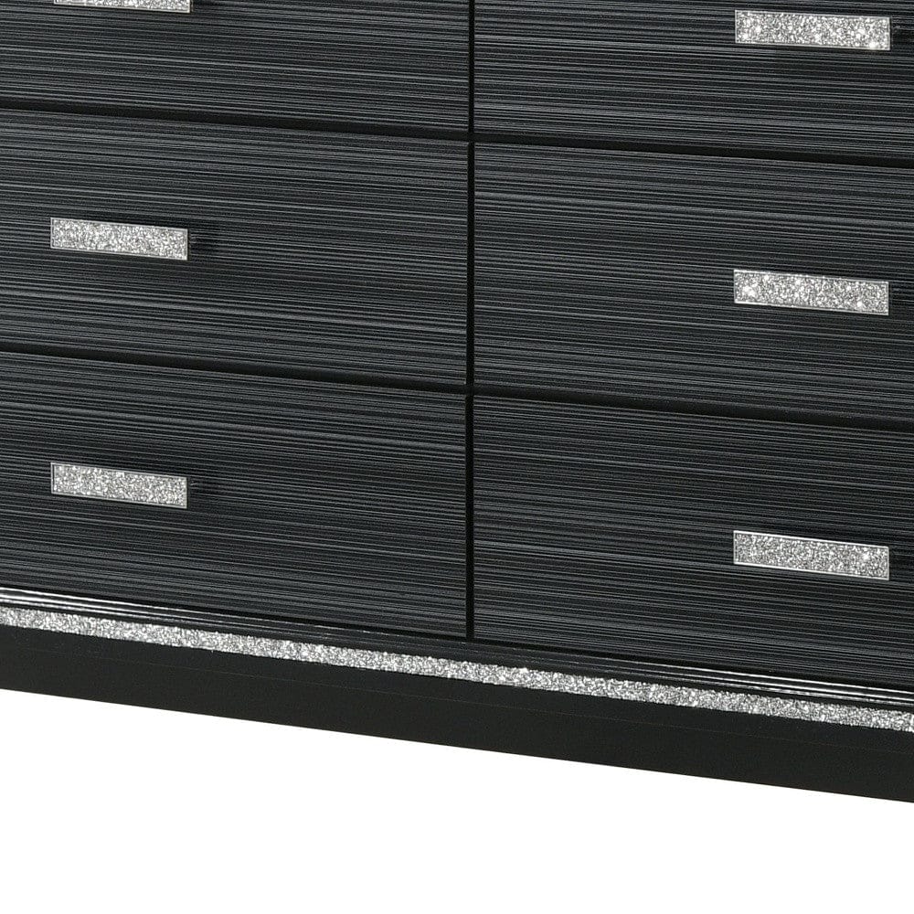 63" Weathered Black Manufactured Wood Six Drawer Standard Dresser