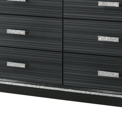 63" Weathered Black Manufactured Wood Six Drawer Standard Dresser