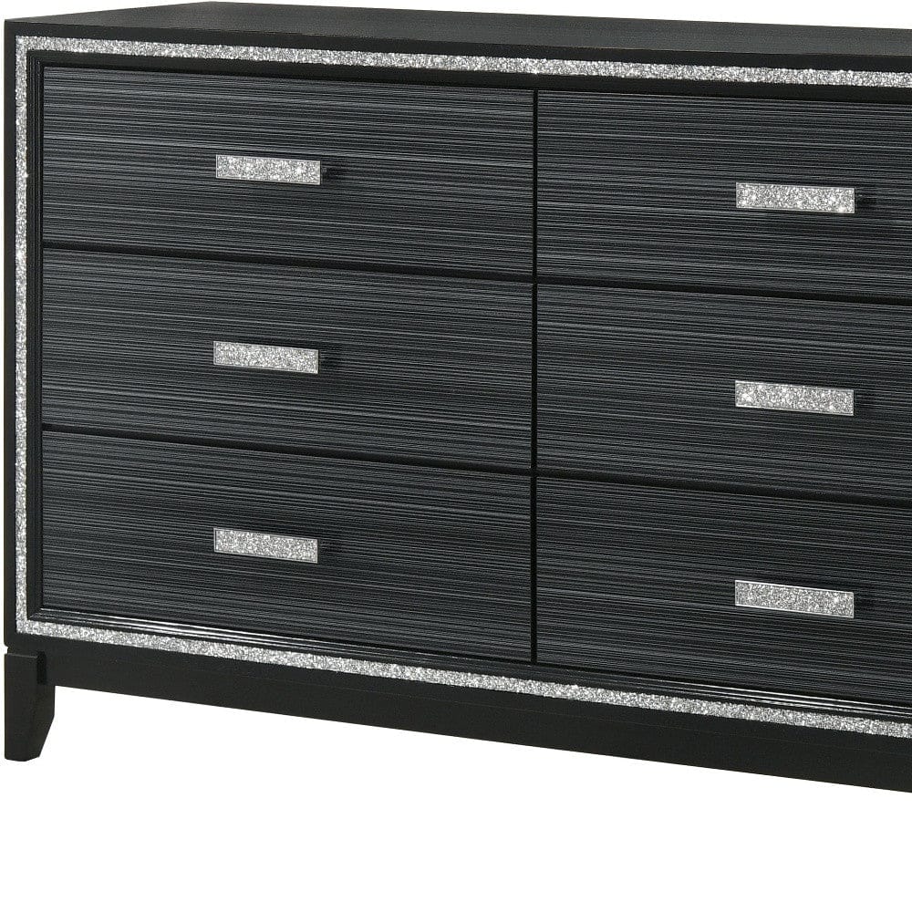 63" Weathered Black Manufactured Wood Six Drawer Standard Dresser