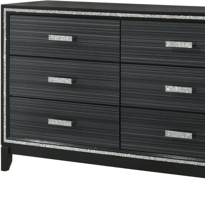 63" Weathered Black Manufactured Wood Six Drawer Standard Dresser