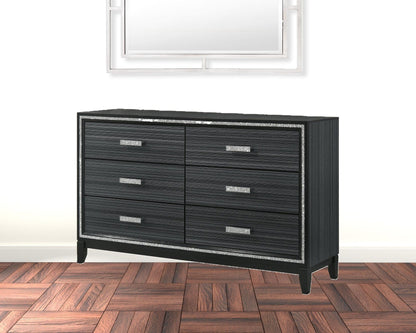 63" Weathered Black Manufactured Wood Six Drawer Standard Dresser
