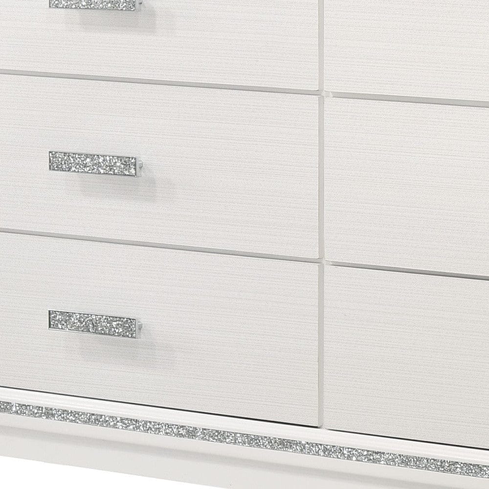 63" White Finish Manufactured Wood Six Drawer Standard Dresser