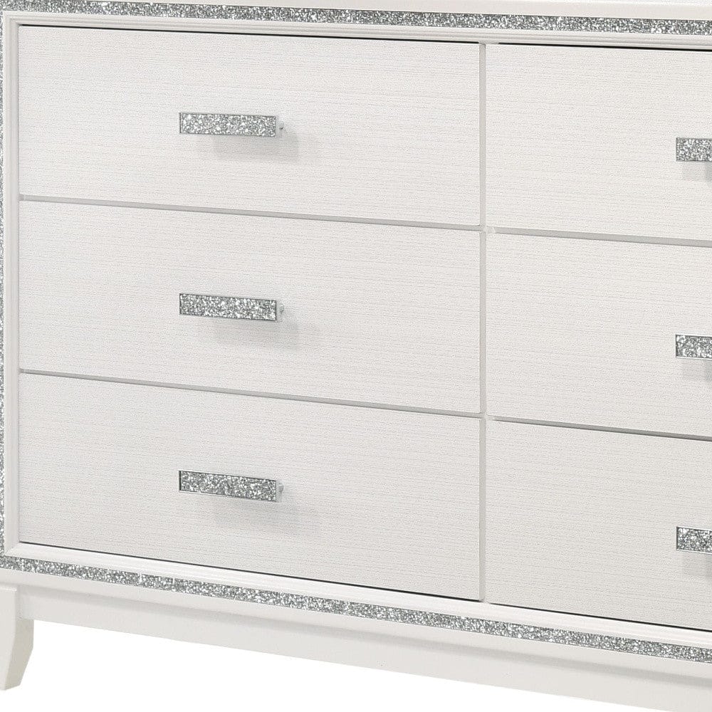 63" White Finish Manufactured Wood Six Drawer Standard Dresser