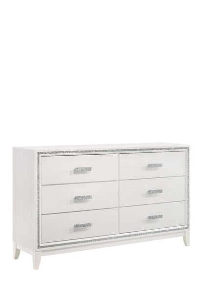 63" White Finish Manufactured Wood Six Drawer Standard Dresser