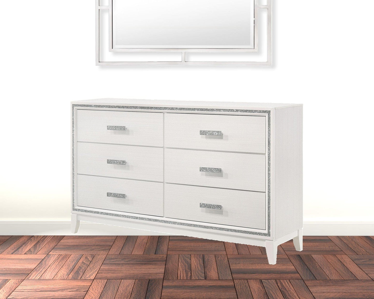 63" White Finish Manufactured Wood Six Drawer Standard Dresser