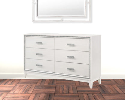63" White Finish Manufactured Wood Six Drawer Standard Dresser