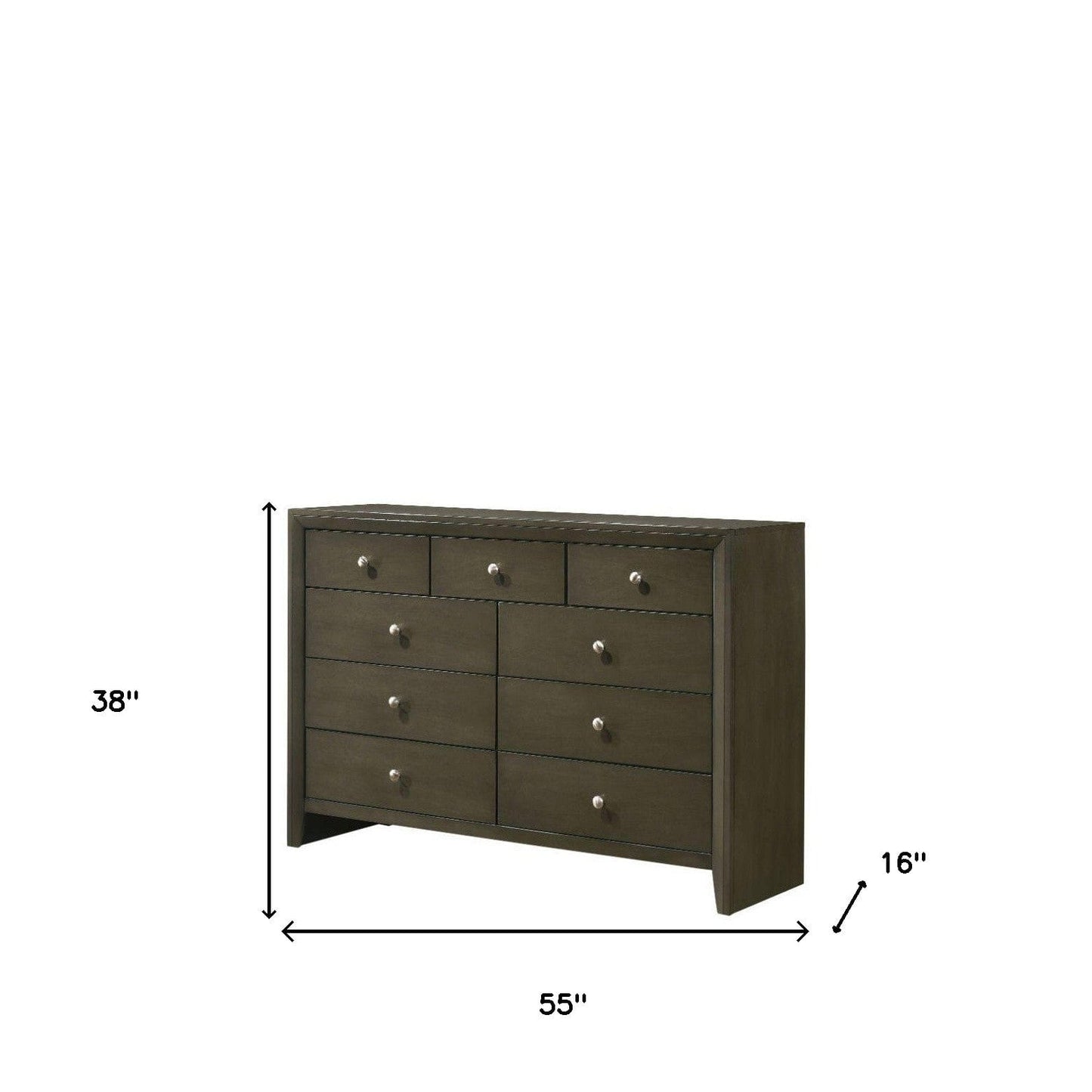 55" Gray Finish Manufactured Wood Nine Drawer Standard Dresser