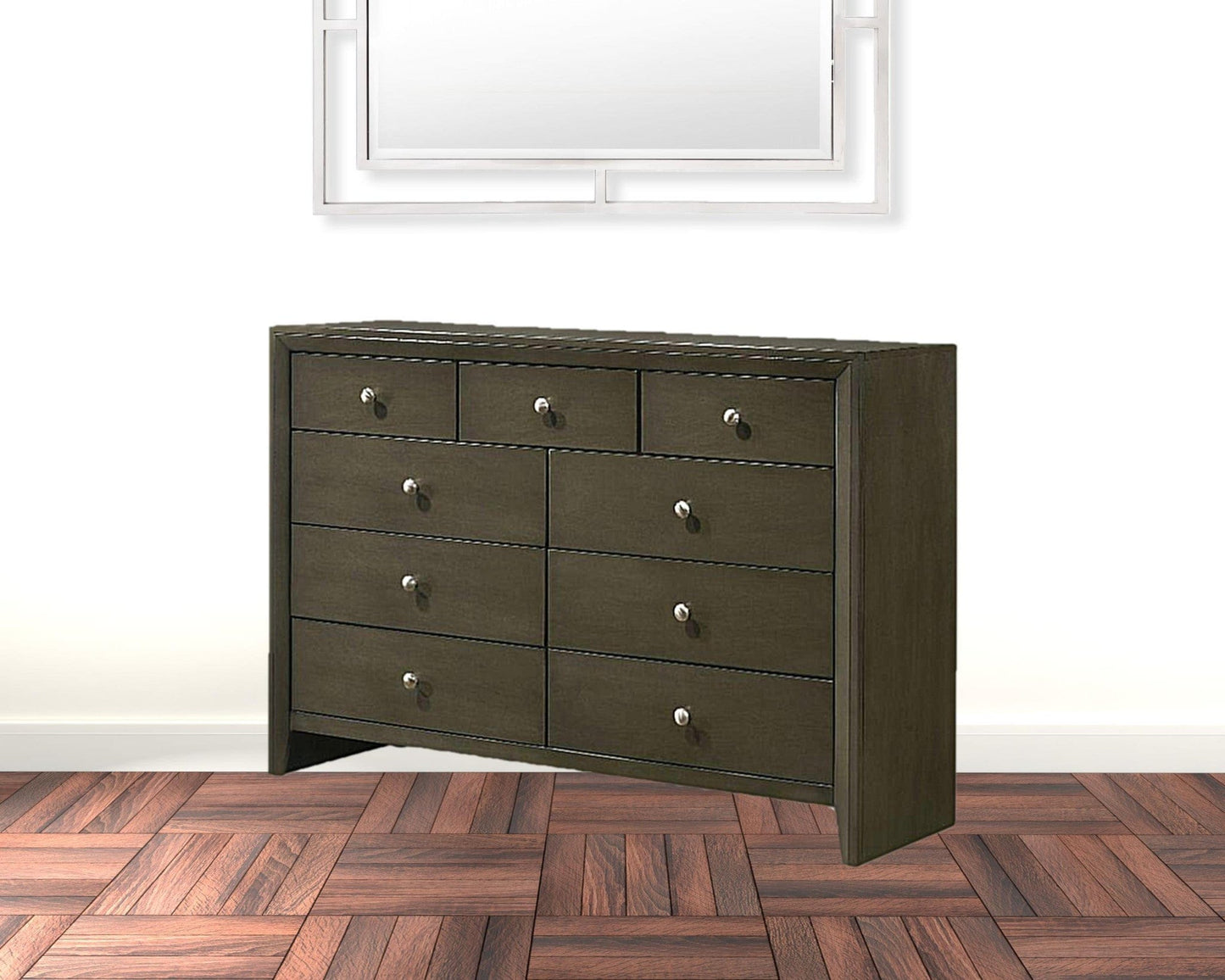 55" Gray Finish Manufactured Wood Nine Drawer Standard Dresser
