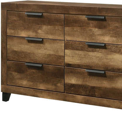 57" Rustic Oak Finish Manufactured Wood Six Drawer Standard Dresser