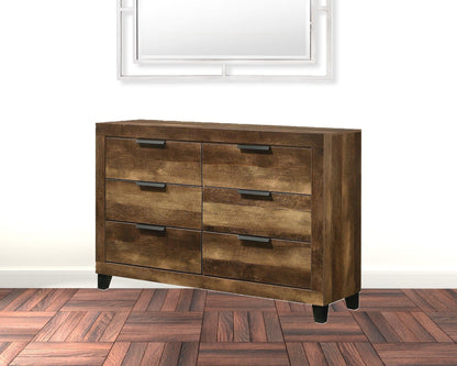 57" Rustic Oak Finish Manufactured Wood Six Drawer Standard Dresser