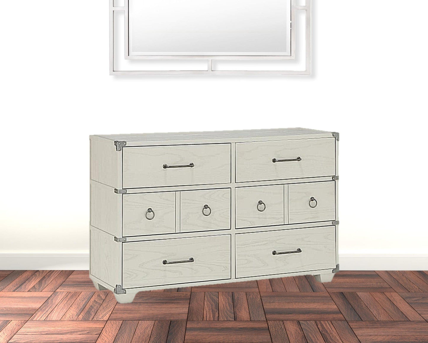 54" Gray Finish Manufactured Wood Six Drawer Standard Dresser