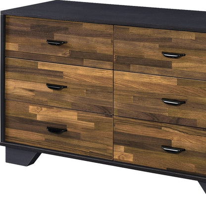 47" Walnut & Black Finish Manufactured Wood Six Drawer Standard Dresser
