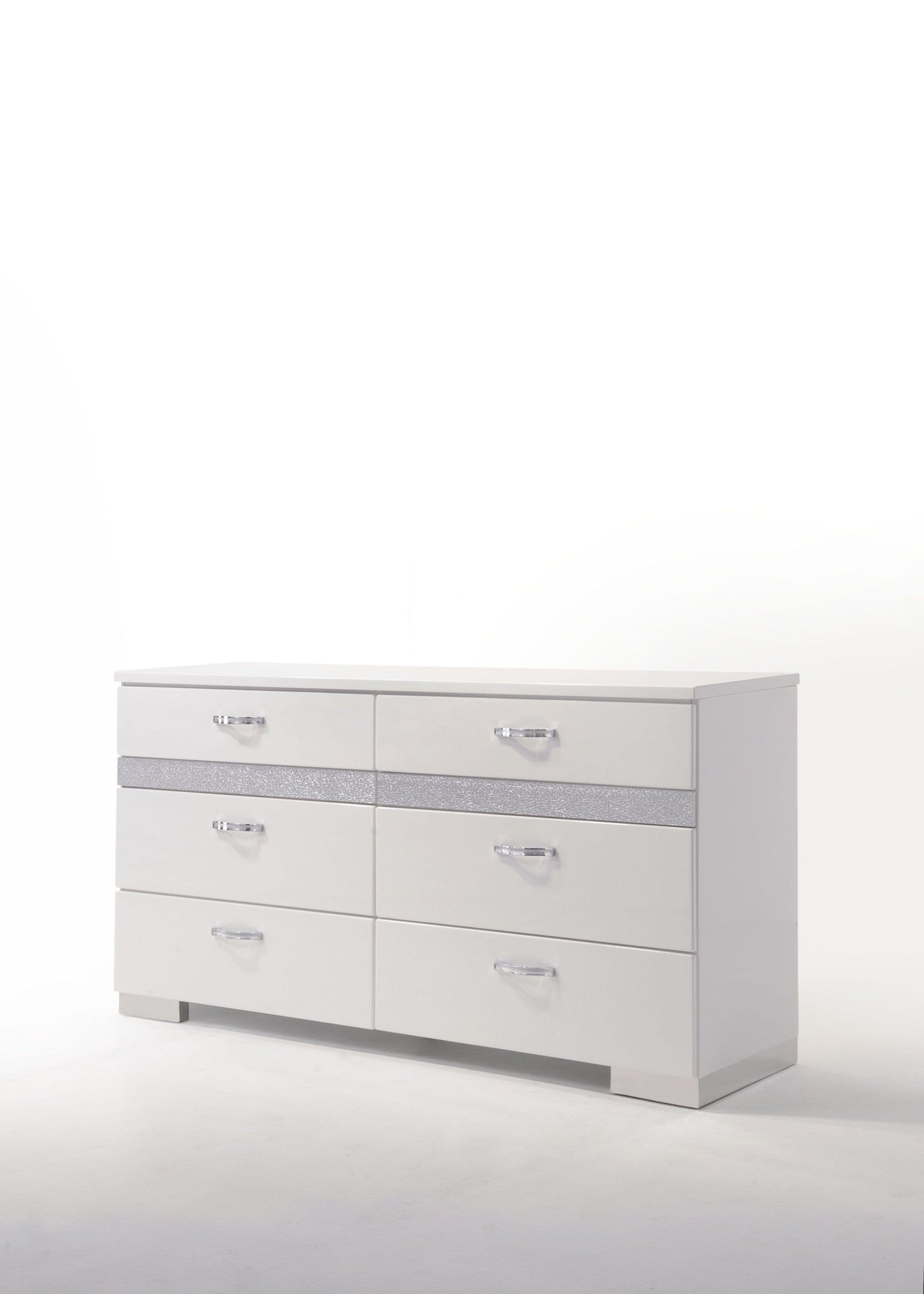 63" White High Gloss Manufactured Wood Eight Drawer Standard Dresser