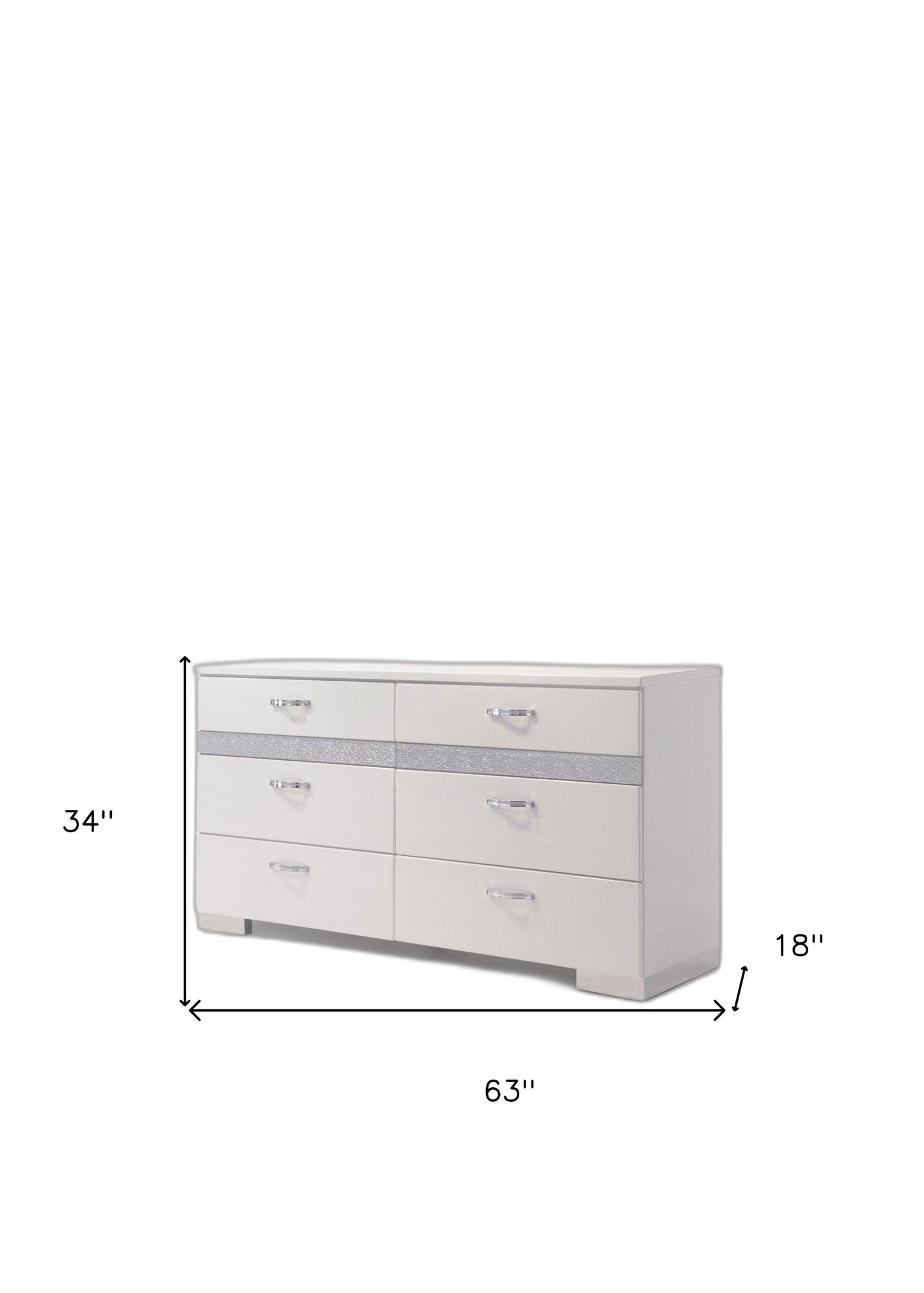 63" White High Gloss Manufactured Wood Eight Drawer Standard Dresser