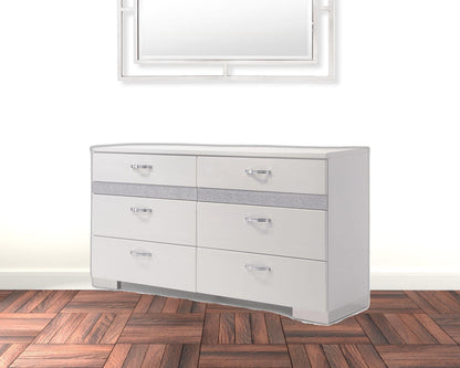 63" White High Gloss Manufactured Wood Eight Drawer Standard Dresser