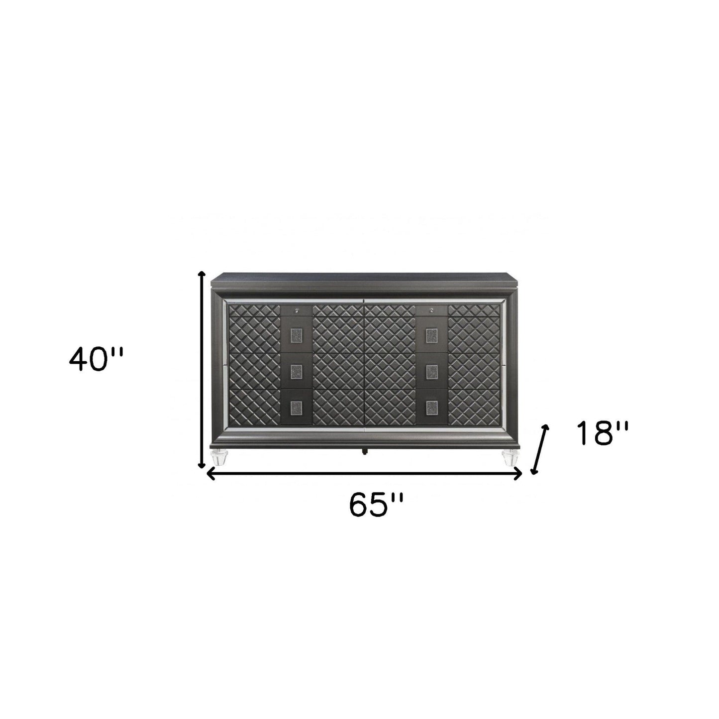 65" Metallic Gray Solid And Manufactured Wood Eight Drawer Standard Dresser