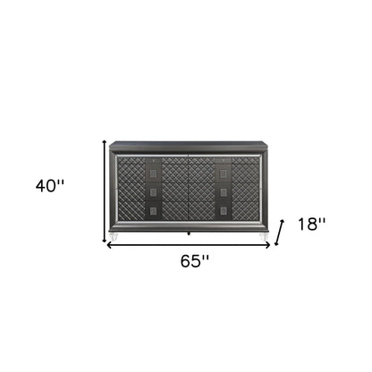 65" Metallic Gray Solid And Manufactured Wood Eight Drawer Standard Dresser