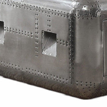 52" Aluminum Aviation Inspired Rectangular Coffee Table With Drawer