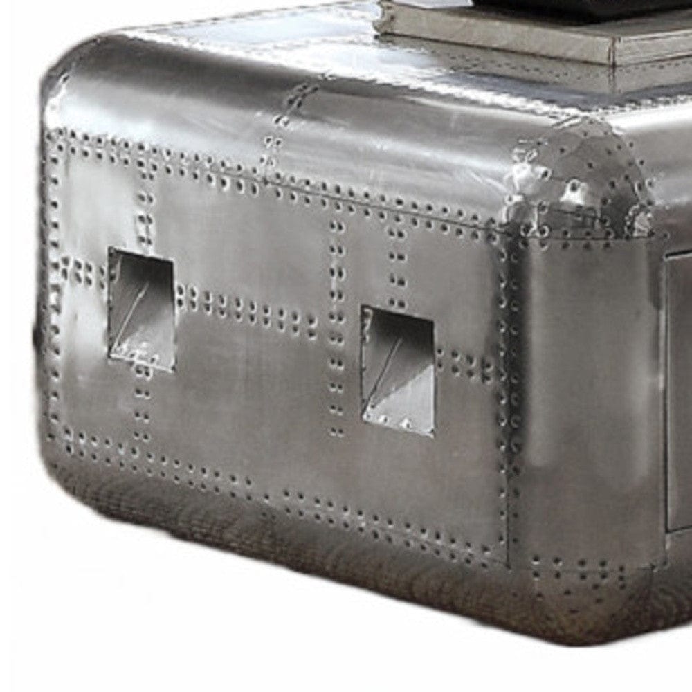 52" Aluminum Aviation Inspired Rectangular Coffee Table With Drawer