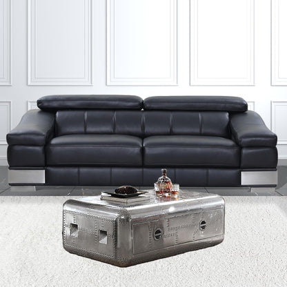 52" Aluminum Aviation Inspired Rectangular Coffee Table With Drawer