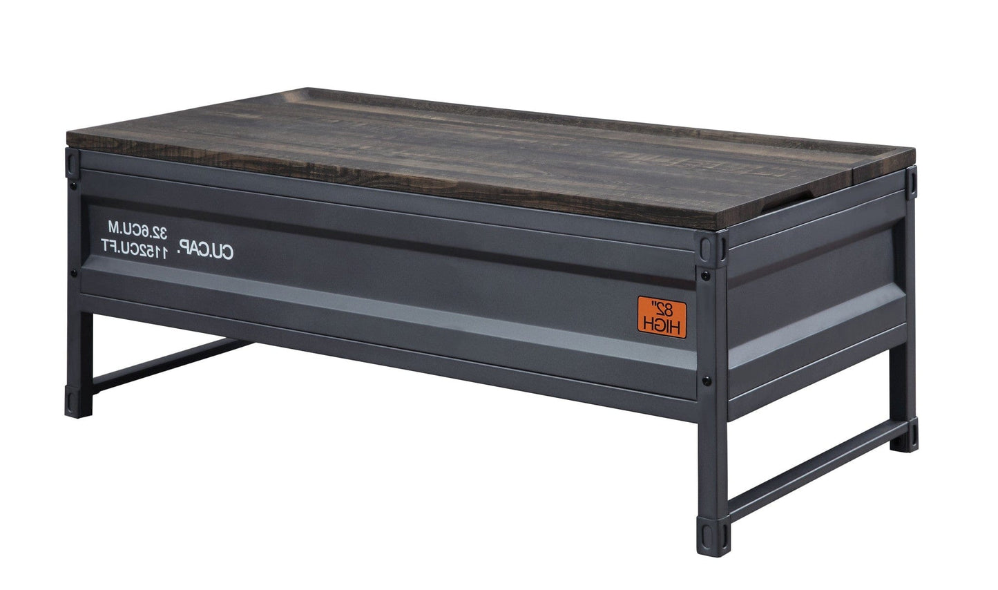 50" Gunmetal And Weathered Oak Rectangular Lift Top Coffee Table