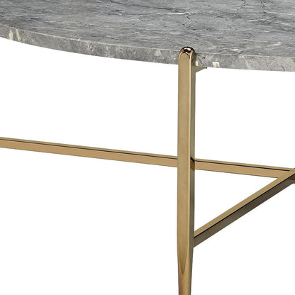 48" Champagne And Faux Marble Paper Veneer And Metal Oval Coffee Table