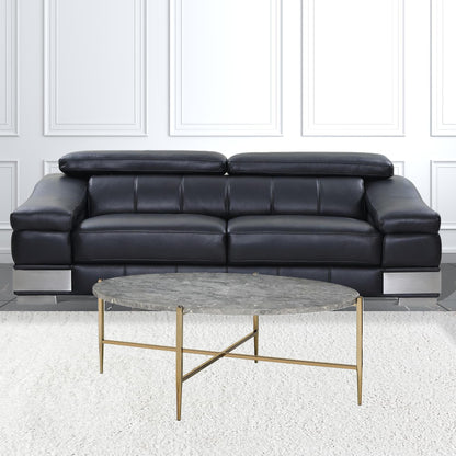 48" Champagne And Faux Marble Paper Veneer And Metal Oval Coffee Table